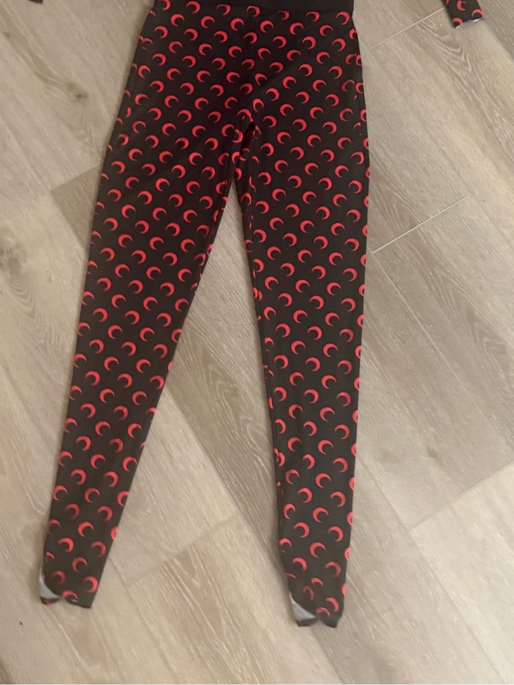 Marine Serre Black Leggings with Red Crescent Moon Print